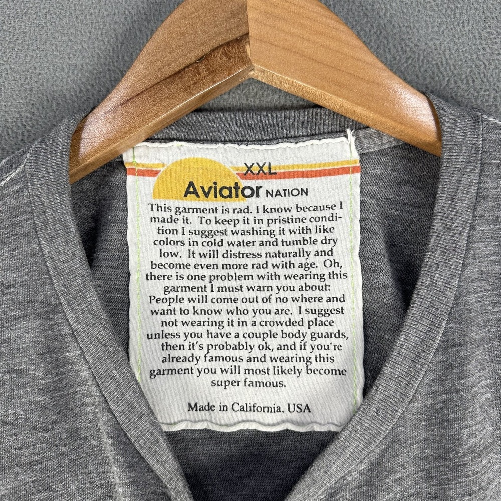 Aviator Nation Shirt 2XL Grey Jersey Cotton Distressed Minimalist Surf Beach - Picture 6 of 7